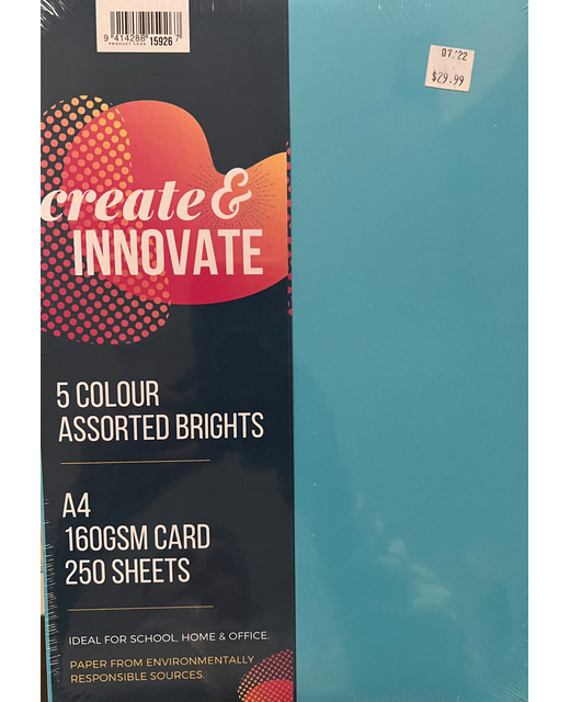 CARD A4 160GSM ASSORTED CREATE & INNOVATE