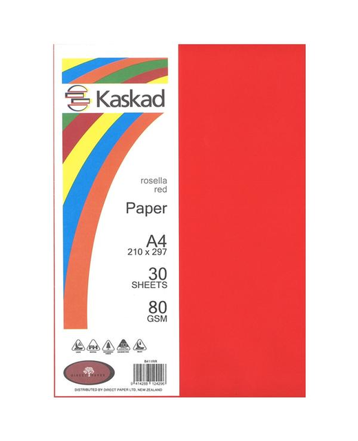 PAPER KASKAD A4 80GSM ROSELLA RED 30 SHEETS