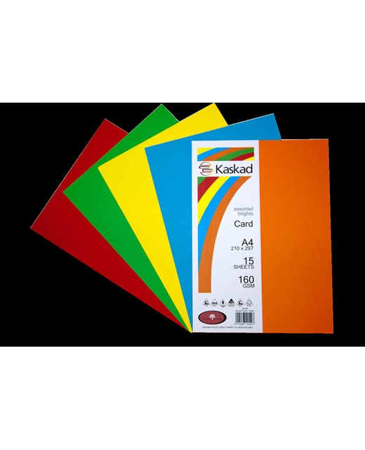 KASKAD CARD A4 160GSM ASSTD BRIGHTS 15 PK