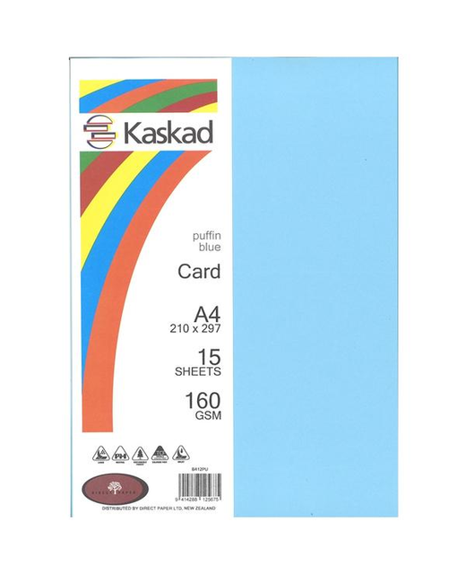 KASKAD CARD A4 160GSM PUFFIN BLUE 15 PK