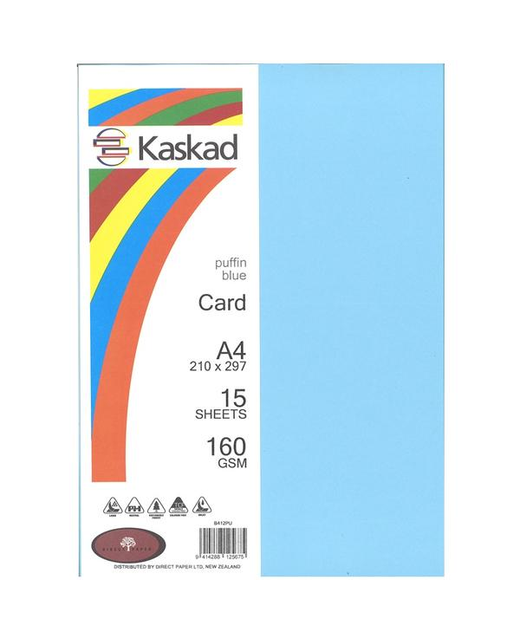 KASKAD CARD A4 160GSM PUFFIN BLUE 15 PK