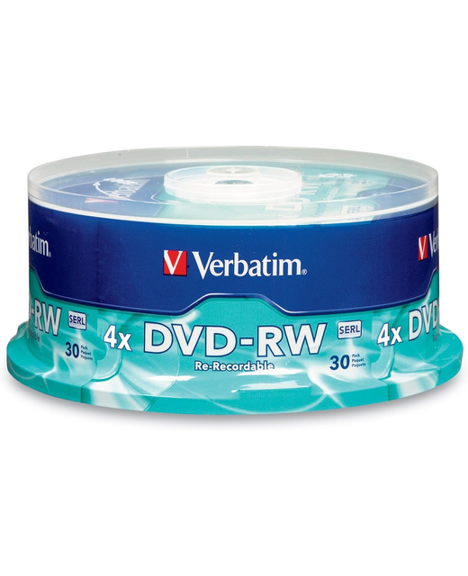Verbatim DVD-RW 4.7GB 4X with Branded Surface - 30pk Spindle, BLUE/GRAY