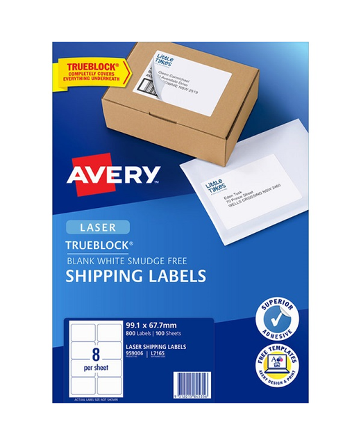 LABELS AVERY L7165 LASER 100 SHT 8 P/P