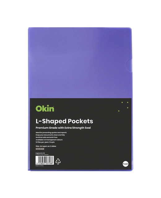 OKIN L SHAPE POCKETS A4 PURPLE PACK OF 12