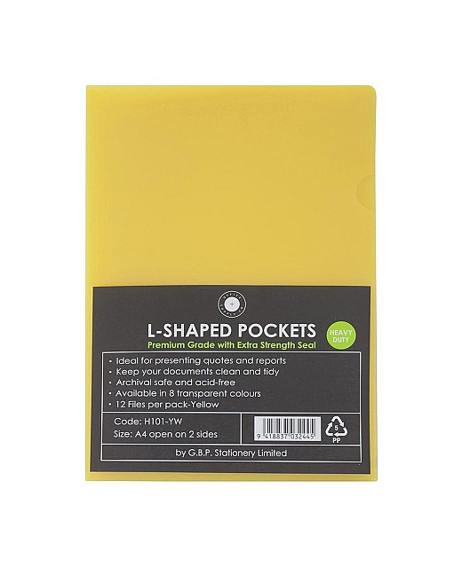L SHAPE POCKETS OSC A4 YELLOW PACK OF 12