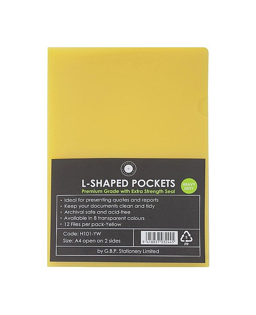 L SHAPE POCKETS OSC A4 YELLOW PACK OF 12