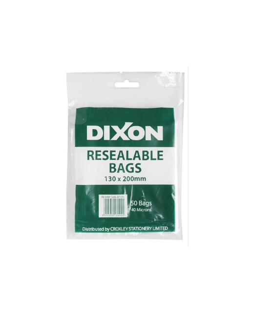 ZIP LOCK BAG DIXON 130X200MM CLEAR PK 50