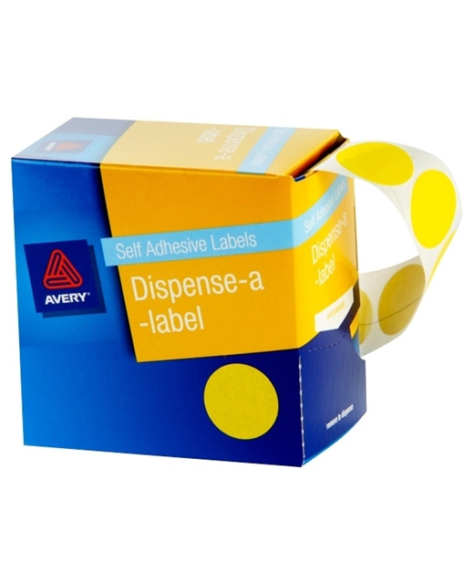 LABEL DISP AVERY DOTS 24MM YELLOW PK 500