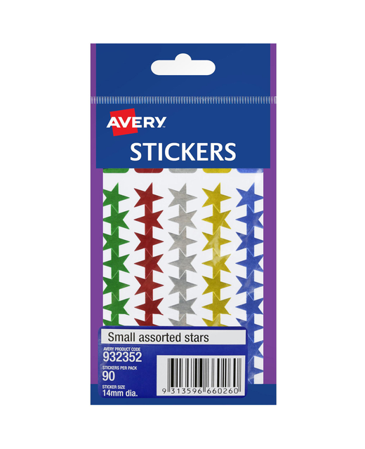 LABEL H/PACK AVERY STAR SMALL ASST PK 90