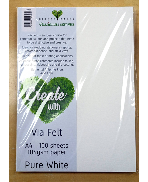 Via Felt 104g A4 Paper 100PK Pure White