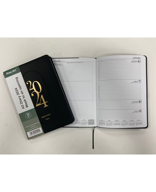 DIARY 2024 A5 HARD COVER BLUE WEEK TO OPENING StationeryDiaries