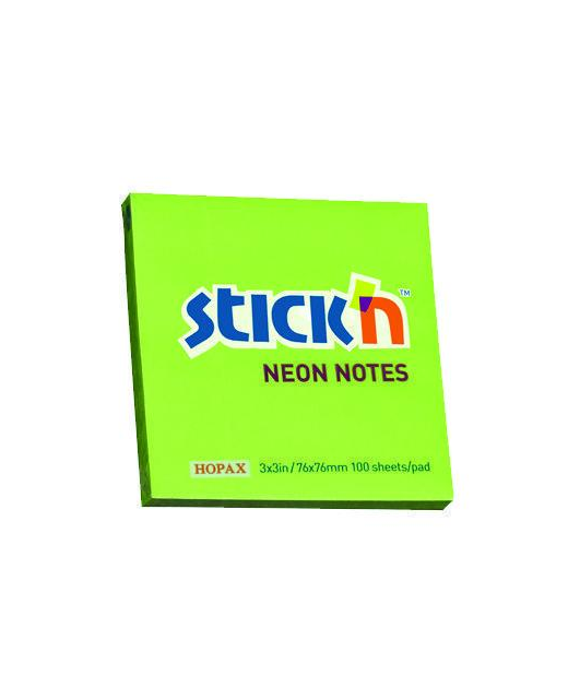STICKN NOTES 76X76 100SHT NEON GREEN