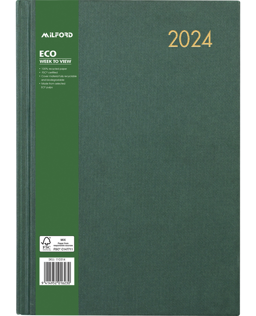 DIARY 2024 Milford Eco A43 Week Per View Diary Even Year