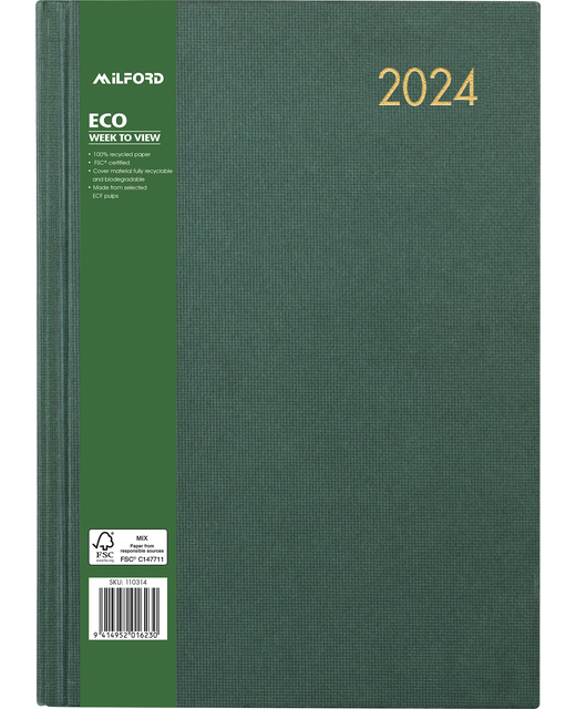 DIARY 2024 Milford Eco A43 Week Per View Diary Even Year