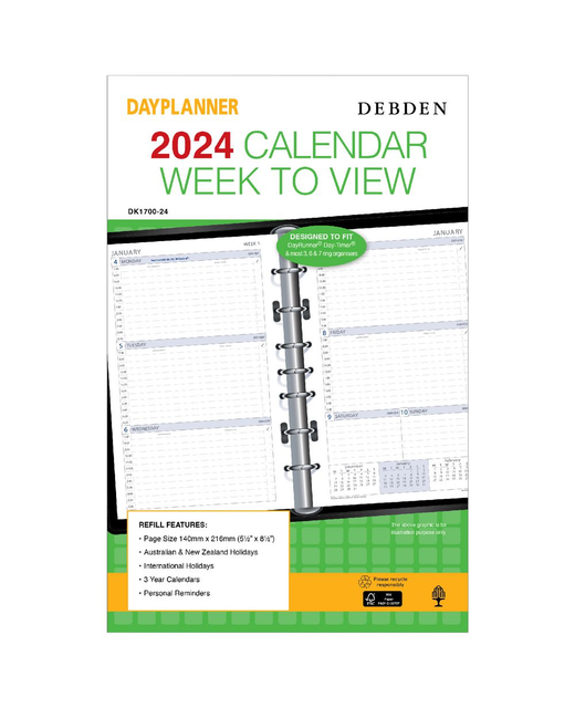 2024 DAYPLANNER DEBDEN CALENDAR WEEK TO VIEW