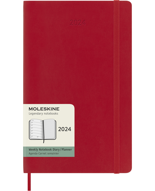 DIARY 2024 Moleskine Diary 12 Month Weekly + Notes SC Large Scarlet Red
