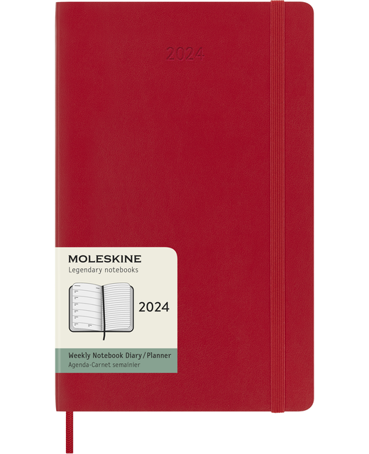 DIARY 2024 Moleskine Diary 12 Month Weekly + Notes SC Large Scarlet Red