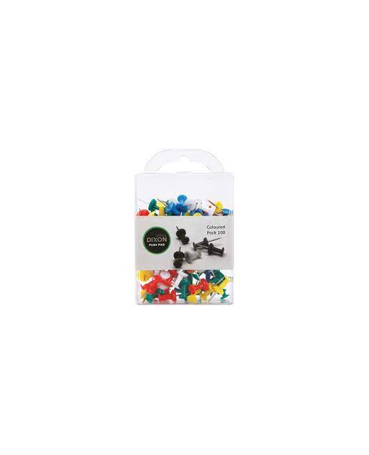 DIXON PUSH PINS PACK 100 ASSORTED COLOURS