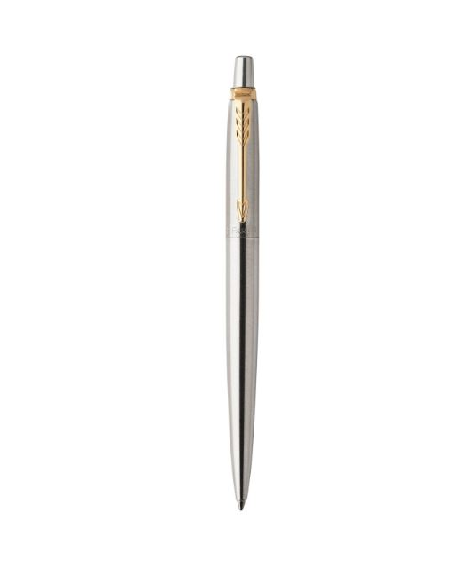 PARKER Jotter Ballpoint Pen Stainless Steel Gold trim Medium Point Blue Ink