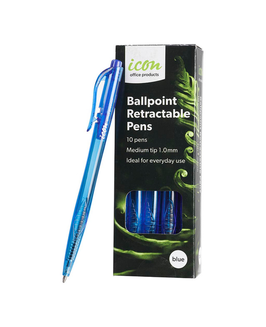 PEN BALLPOINT RETRACTABLE ICON BLUE 1.0MM 10 PACK