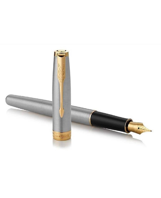 PARKER SONNET STAINLESS STEEL GOLD TRIM STEELNIB FOUNTAIN PEN