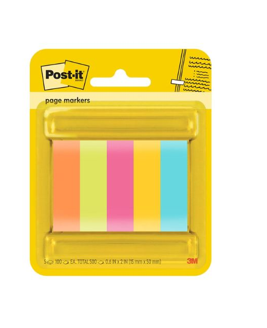 Post-it Page Markers 670-5ASST 15x50mm Assorted, Pack of 5