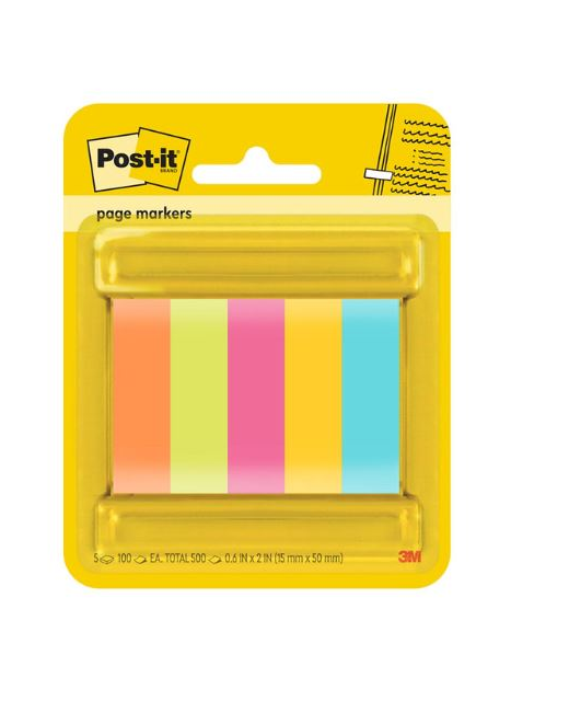 Post-it Page Markers 670-5ASST 15x50mm Assorted, Pack of 5