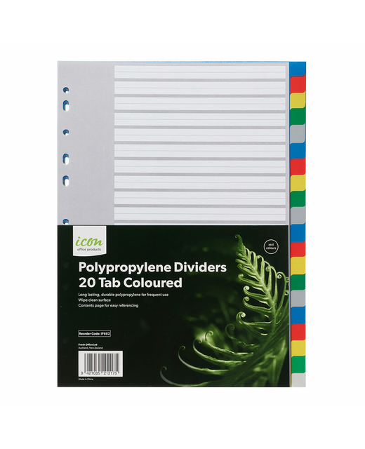 ICON PP DIVIDERS EXTRA WIDE 20 TAB COLOURED