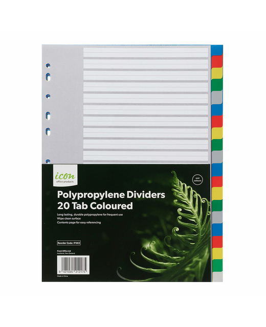 ICON PP DIVIDERS EXTRA WIDE 20 TAB COLOURED