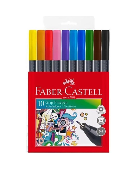 FABER CASTELL FINEPENS GRIP 0.4MM 10 PACK