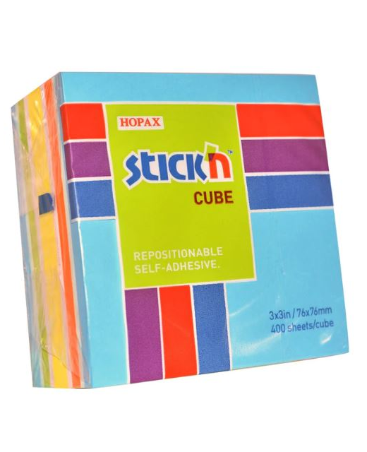 Stick'n Cube 76x76mm 400 sheets Blue & Assorted Brights