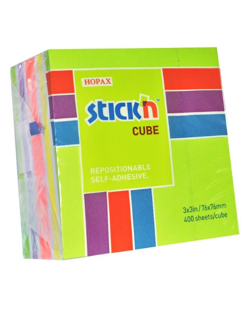 Stick'n Cube 76x76mm 400 sheets Lime & Assorted Neon