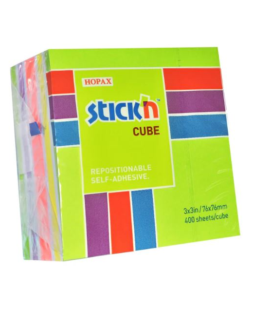 Stick'n Cube 76x76mm 400 sheets Lime & Assorted Neon