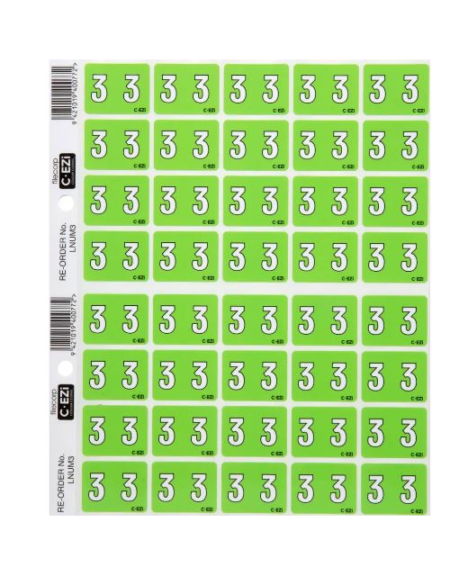 Filecorp Number 3 Label C-EZI, Sheet of 40 - Green