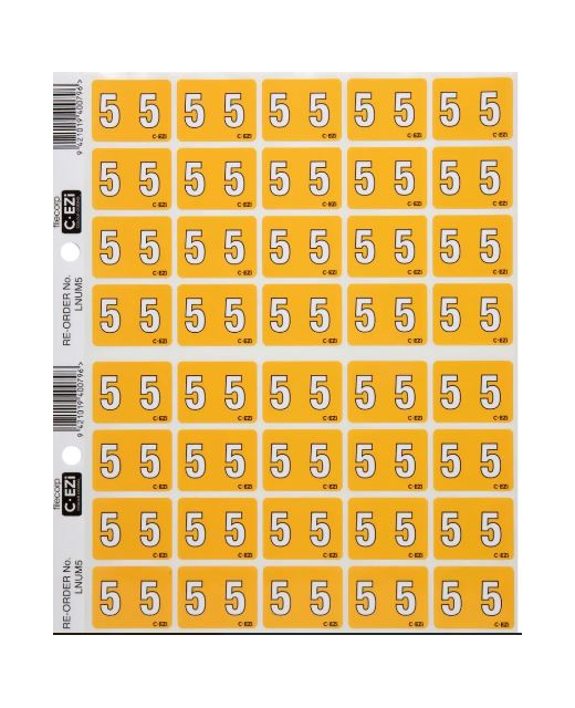 Filecorp Number 5 Label C-EZI, Sheet of 40 - Yellow Mild