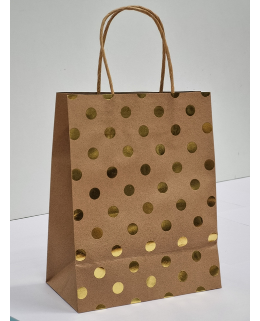 GIFT BAG MEDIUM FOIL SPOTS GOLD KRAFT