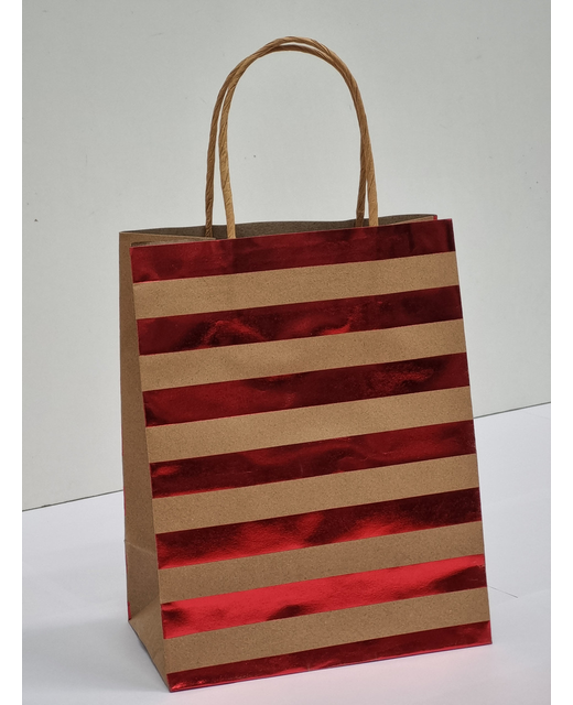 GIFT BAG LARGE KRAFT FOIL STRIPES RED