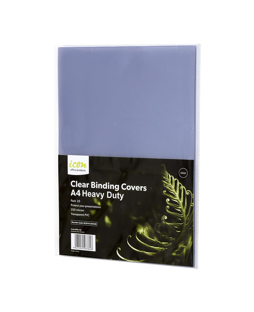 Icon Binding Covers A4 Clear Heavy Duty 250mic, Pack of 20