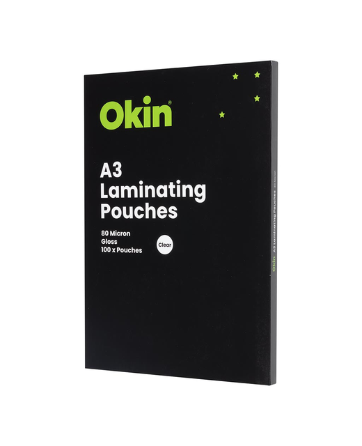 OKIN LAMINATING POUCHES A3 GLOSS 80MIC PACK OF 100