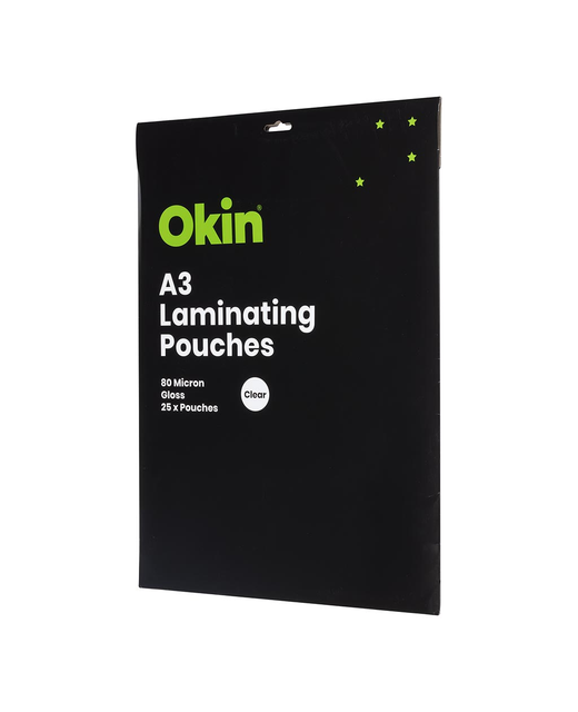 OKIN LAMINATING POUCHES A3 GLOSS 80MIC PACK OF 25