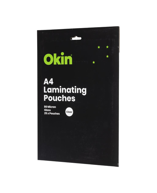 OKIN LAMINATING POUCHES A4 GLOSS 80MIC PACK OF 25