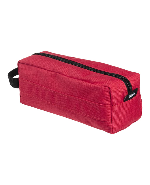 OKIN PENCIL CASE BARREL 1 ZIP RED 22X8X8CM
