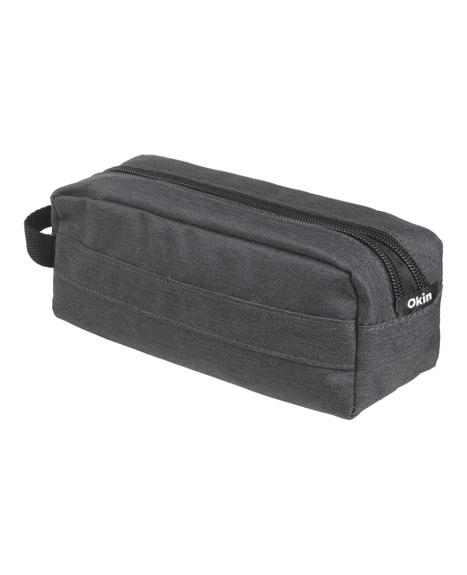 OKIN PENCIL CASE BARREL 2 ZIP GREY 22X8X8CM