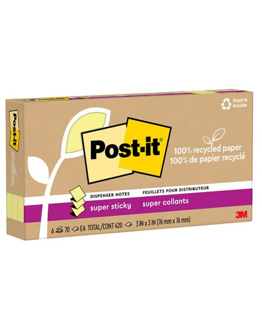 Post-it 100 Rec Super Sticky Pop Up Notes R330R-6SSCY 76x76mm Yellow, Pack of 6