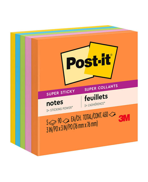POST IT SUPER STICKY NOTES 654-5SSAU 76X76MM ENERGY PACK OF 5