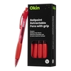 OKIN BALLPOINT RETRACTABLE PEN WITH GRIP RED 10 PACK