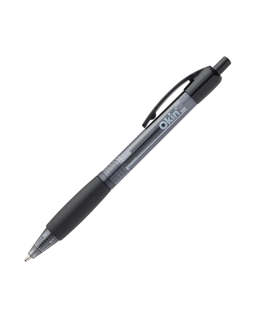 OKIN BALLPOINT RETRACTABLE PEN WITH GRIP BLACK SINGLE