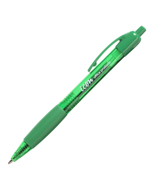 ICON BALLPOINT GREEN RETRACTABLE PEN WITH GRIP MEDIUM SINGLE
