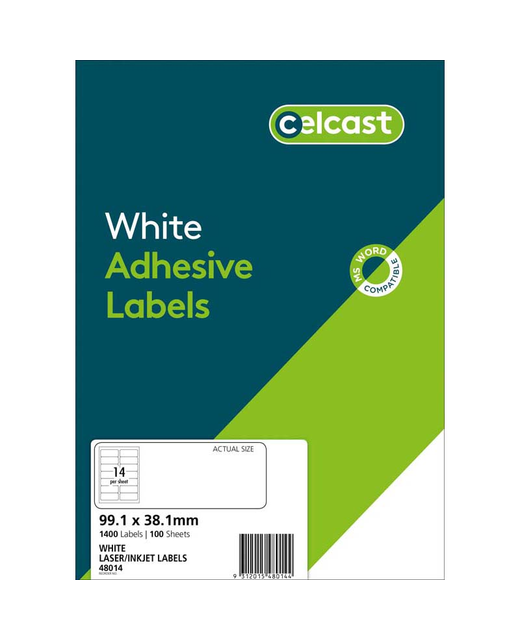 CELCAST LABELS A4 99.1X38 1MM 100 SHEETS