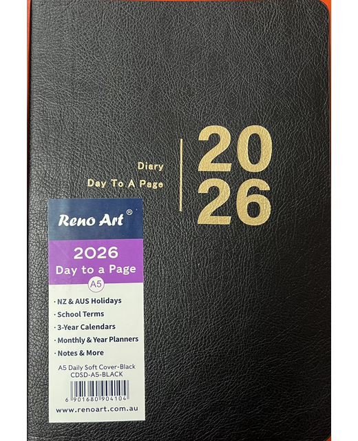 2026 DIARY A5 RENO DAY TO PAGE SC BLACK